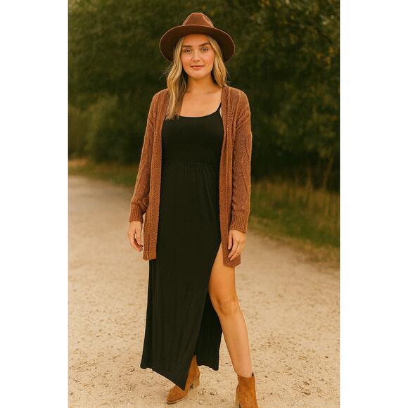 American Eagle Black Side Slit Maxi Dress XS Boho Minimalist Layer Fall Casual - Picture 1 of 6